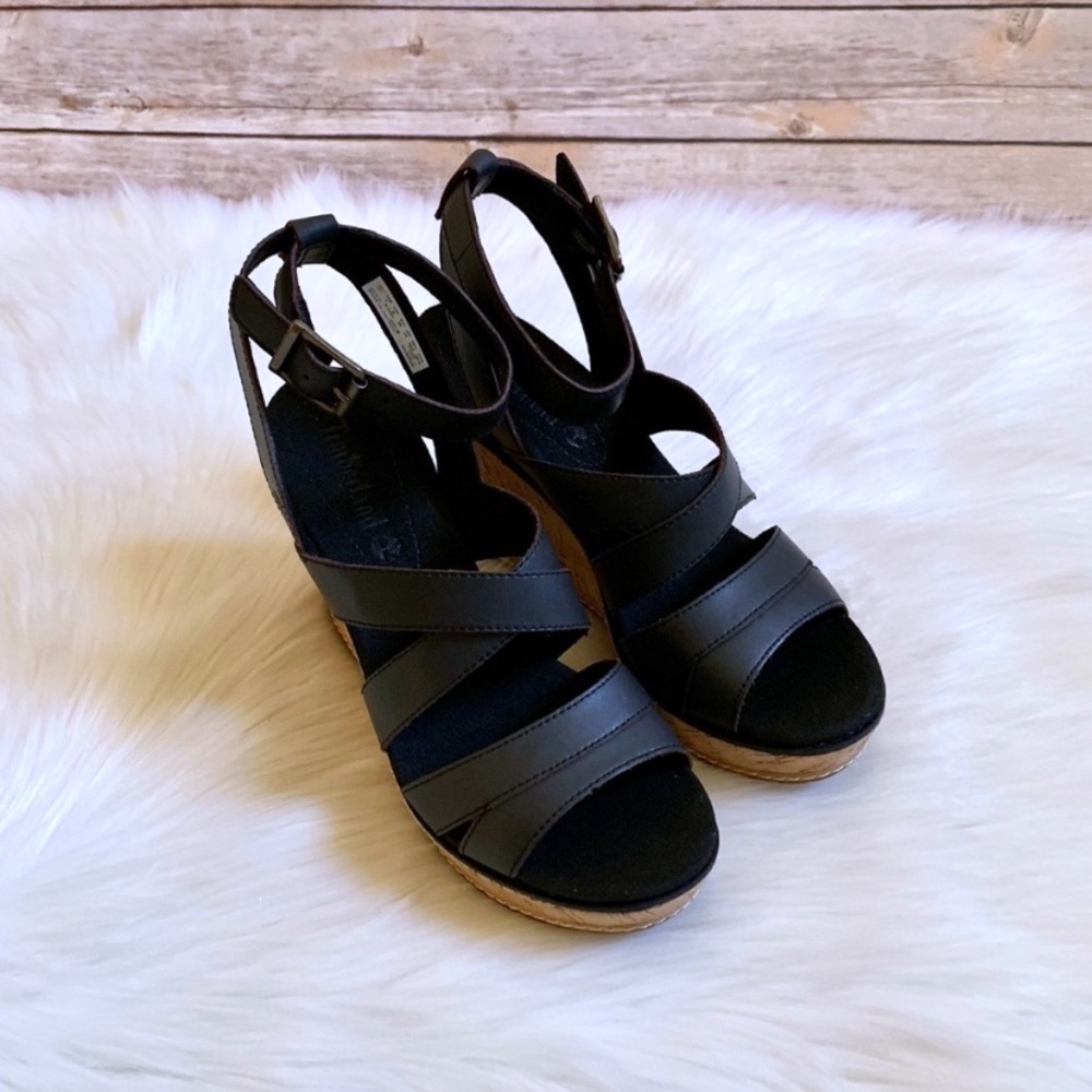 Timberland Danforth Black Leather Wedge Sandals - Picture 6 of 8